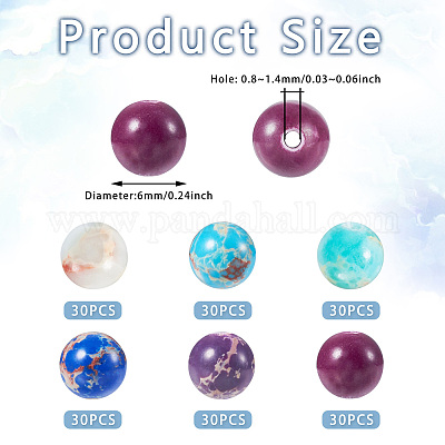 180 шт. 6 стиля окрашенных натуральных и синтетических бусин императорской яшмы G-TA0002-41-1