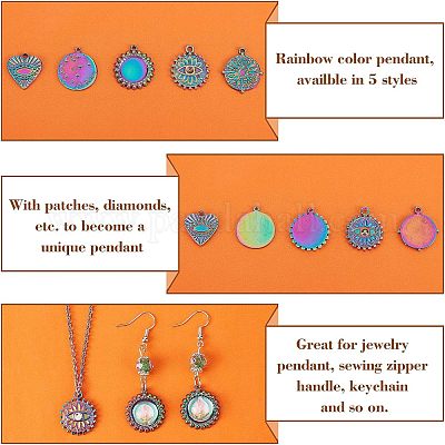 10 шт. 5 стиля подвеска из нержавеющей стали 304 со стразами-кабошонами STAS-UN0031-94-1