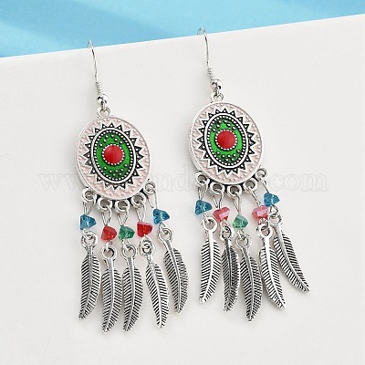 Овальные и перьевые стеклянные серьги-люстры EJEW-G426-02AS-1