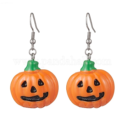 Серьги-подвески в форме тыквы из непрозрачной смолы 304 из нержавеющей стали EJEW-JE06478-1