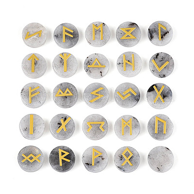 Латунный алфавит футарк гравированный символ плоский круглый натуральный лабрадорит рунические камни G-I373-01K-1