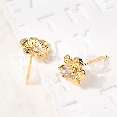 Серьги-гвоздики в форме цветка с микропаве из прозрачных кубических цирконий из латуни EJEW-C158-17A-G-1