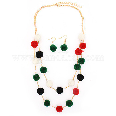 Рождественские полиэстеровые помпоны-шарики с ожерельями и висячие серьги FS-WG24699-07-1