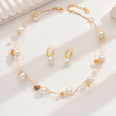 Наборы из многослойных ожерелий и серег из натуральных драгоценных камней и стеклянных круглых бусин для женщин DF6883-1