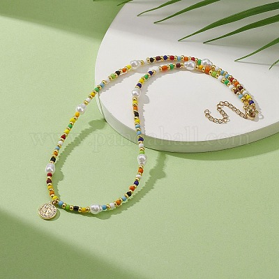 Multicolored Glass Seed & Pearl Bead 13 Inch Choker/necklace Stainless  Steel 2 Inch Extender 