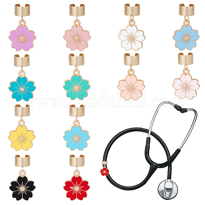 12 шт. подвеска-стетоскоп из сплава с эмалью и цветком HJEW-OC00205-1