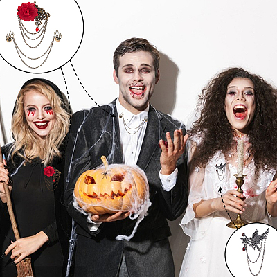 3 шт. 3 стиля готических брошей из сплава со стразами на цепочке&nbsp;JEWB-GA0001-46-1