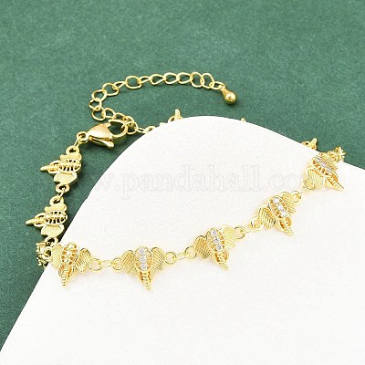 Латунные браслеты-цепочки с микропаве из прозрачных кубических цирконий для женщин BJEW-A090-10B-G-1