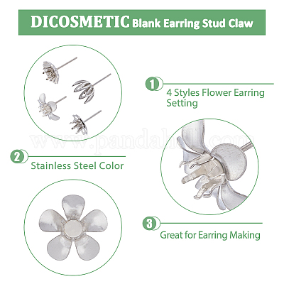 40 шт. 4 шт. фурнитура для сережек-гвоздиков из нержавеющей стали 201 и 304 в виде цветка STAS-DC0014-76-1