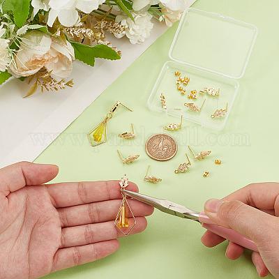 12 шт. латунная фурнитура для сережек-гвоздиков из кубического циркония в форме листа KK-UN0002-28-1