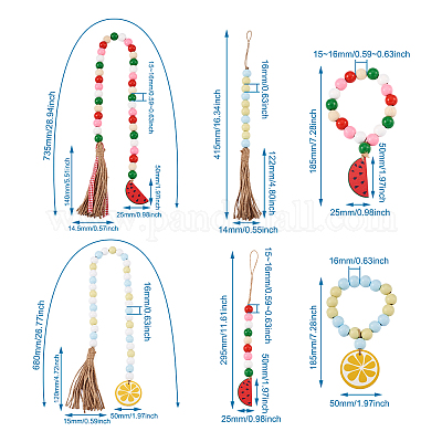 6 шт. подвеска в 6 стилях из дерева и бахромы с бусинами HJEW-CF0001-15-1