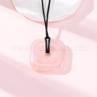 Натуральный розовый кварц квадратные подвески черные шнуры из искусственной кожи ожерелья NJEW-K285-01D-1