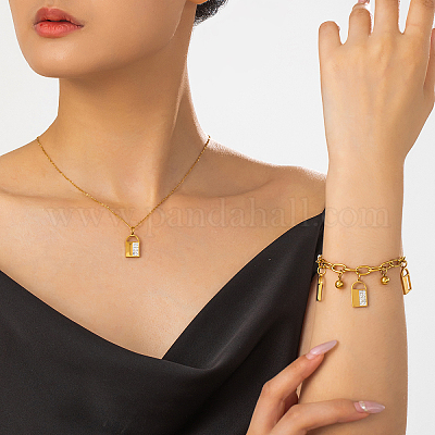 201 комплект из браслетов и ожерелий с подвесками в виде замка из нержавеющей стали со стразами для женщин LJ3473-1