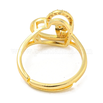 Сердце с буквой стойка покрытие латунь микро паве кубический цирконий регулируемые кольца для женщин RJEW-I105-06G-J-1