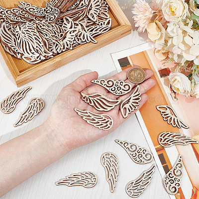 80 шт. 4 стиля необработанных деревянных филигранных соединительных звеньев WOOD-SC0001-67-1