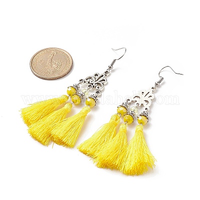 Кисточка из полиэстера с серьгами-люстрами из стеклянных бусин EJEW-TA00183-02-1