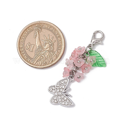 Подвеска из акрила в виде бабочки из сплава со стразами и цветами HJEW-JM03145-1