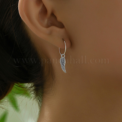 Винтажные латунные серьги-кольца с перьями KF3799-1