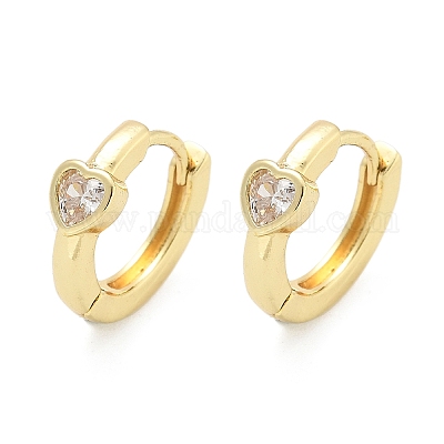 Серьги-кольца из латуни с микропаве и прозрачным кубическим цирконием в форме сердца&nbsp;LS-EJEW-Z102-28G-1