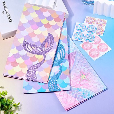 12 шт. 3 стильных складных бумажных подарочных пакета для конфет с принтом хвоста русалки ABAG-TA0001-34-1