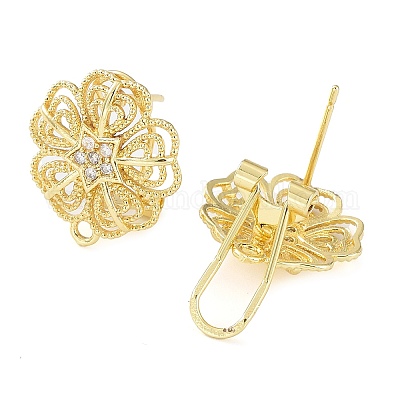 Серьги-гвоздики из латуни с цветочным паве и кубическим цирконием KK-E083-18G-1
