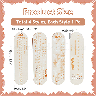 4шт. 4 стиля деревянной линейки для вязания TOOL-NB0002-12-1