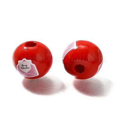 Бусины из дерева с принтом в виде элемента ко дню святого валентина WOOD-R002-01-18-1