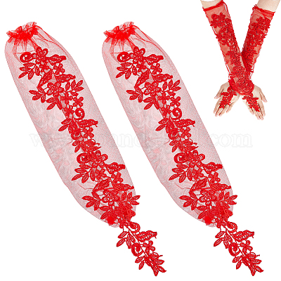 Длинные перчатки без пальцев из полиэстерового кружева с цветочным узором AJEW-WH0348-695A-1