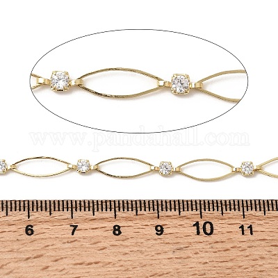 Цепи ручной работы с латунными звеньями и прозрачными кубическими цирконами в форме конского глаза CHC-G027-03LG-1