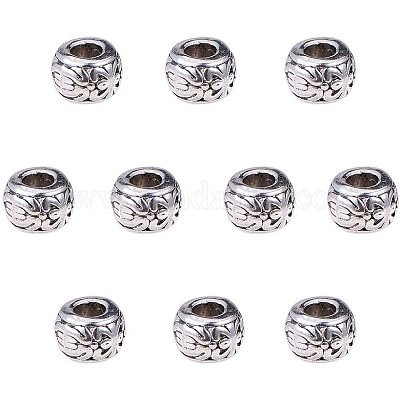 PandaHall 100pcs Large Hole Spacer Beads Tibetan Alloy Antique Silver  European Rondelle Spacers For Bracelet Necklace DIY Jewelry Making, 8mm,  Hole