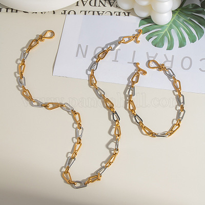 Наборы браслетов и ожерелий из нержавеющей стали с каплевидными звеньями для унисекс KY6567-1-1