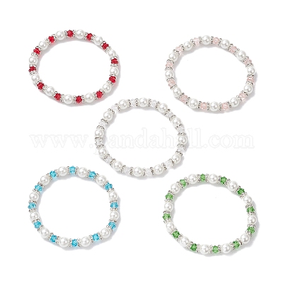 Браслеты из круглых бусин из перламутрового стекла и жемчуга для женщин BJEW-JB12740-1