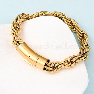 Браслеты из нержавеющей стали 304 с цепочкой и веревкой для мужчин и женщин BJEW-C124-03B-G-1