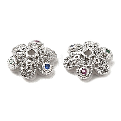 Латунные колпачки для бусин с микропаве и разноцветными фианитами KK-F860-78P-1