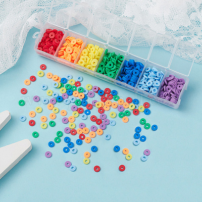 700шт 7 цвета бусины из полимерной глины ручной работы CLAY-YW0001-39-1