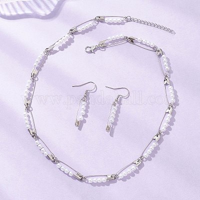 Комплекты из круглых акриловых подвесных серег и ожерелий с имитацией жемчуга SJEW-JS01363-1