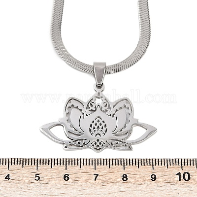 201 полое ожерелье с подвеской в виде цветка лотоса из нержавеющей стали чакры NJEW-K283-29P-1