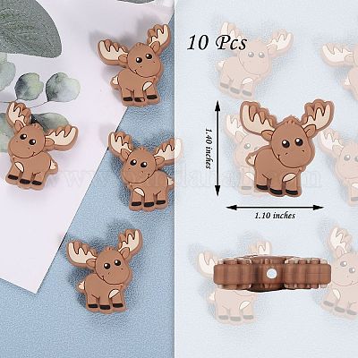 10шт. силиконовые бусины в виде мультяшного лося JX706A-1