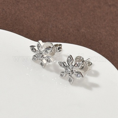 Серьги-гвоздики из латуни с микро-паве и прозрачным фианитом EJEW-F383-07P-1