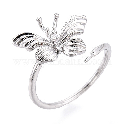 Оправы для колец-манжет в форме бабочки из латуни с микропаве из прозрачного кубического циркония KK-T076-50P-1