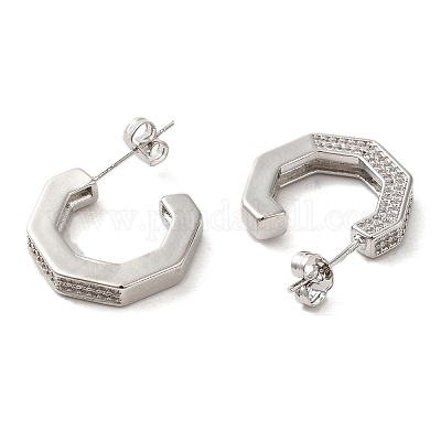 Женские серьги-гвоздики из латуни с микропаве и прозрачным кубическим цирконием EJEW-A040-09P-1