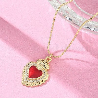 Латунные микропаве прозрачные кубические цирконии ожерелья с подвеской в виде испуганного сердца NJEW-D306-05G-1
