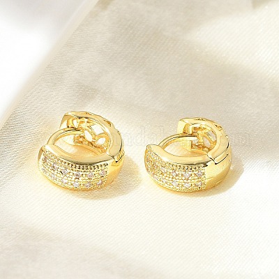 Латунные серьги-кольца из прозрачного кубического циркония EJEW-D311-137G-1