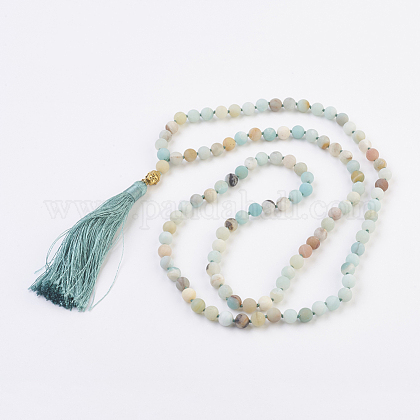 Natürliche Amazonite Buddha Mala Perlen Halsketten NJEW-JN02129-03-1