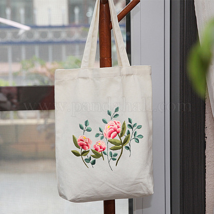 DIY牡丹柄トートバッグ刺繍キット 刺繍針と糸を含む 綿織物
