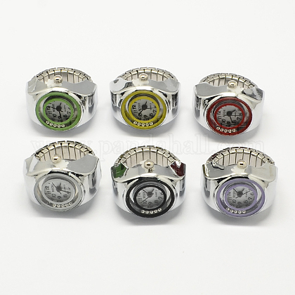 Relojes de cuarzo anillo de estiramiento hierro tono platino RJEW-R119-14-1