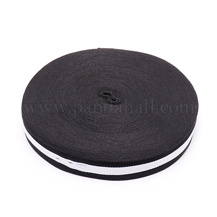グログランリボン  フラットポリエステルバンド  ウェビング衣類縫製アクセサリー  縞模様  ブラック  1インチ（25mm）x0.5mm EC-WH0003-14A-1