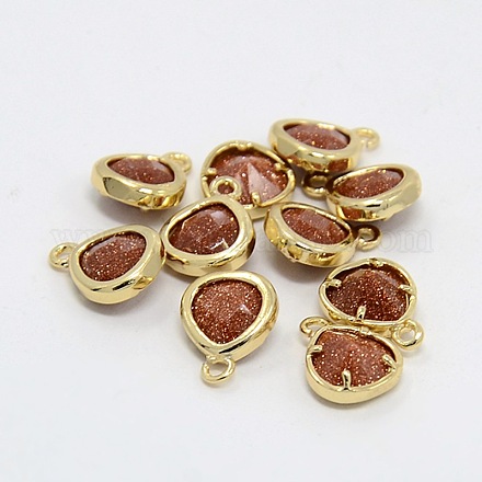 Real 18K Gold Plated Brass Synthetic Goldstone Pendants GLAA-J038-09G-1