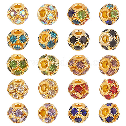 PandaHall Elite 40Pcs 10 Colors Brass Rhinestone Beads KK-PH0006-03-1