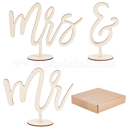 夫妻が結婚式にサイン  恋人のテーブルのための木製の立ち看板  写真の小道具  古いレース  76~165x50~210x3mm  6個/セット DJEW-WH0001-12-1